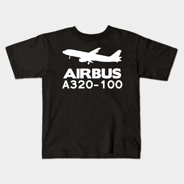 Airbus A320-100 Silhouette Print (White) Kids T-Shirt by TheArtofFlying